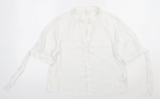 H&M Womens White  Polyester Basic Button-Up Size 8 V-Neck