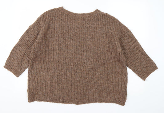Marks and Spencer Womens Brown Round Neck  Acrylic Pullover Jumper Size 16