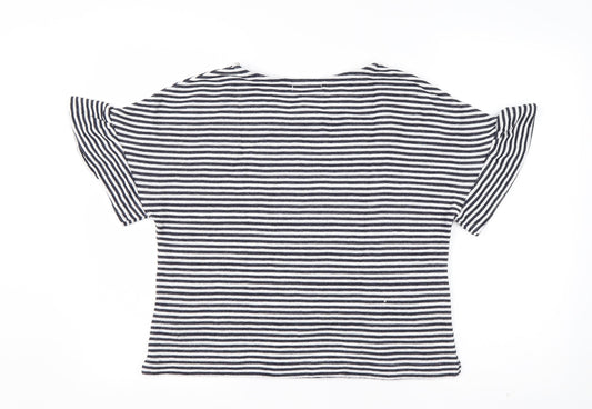Lindstorm Womens Blue Striped Cotton Basic T-Shirt Size L Round Neck