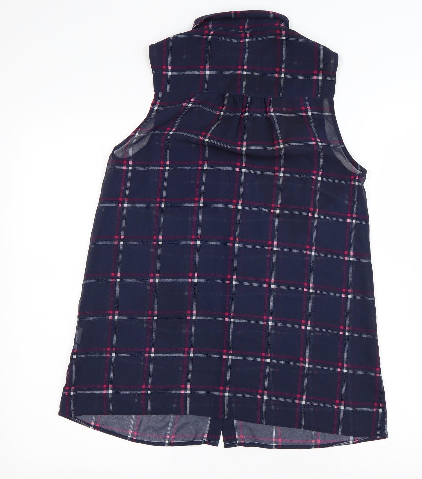 New Look Womens Blue Check Polyester Basic Button-Up Size 8 Collared