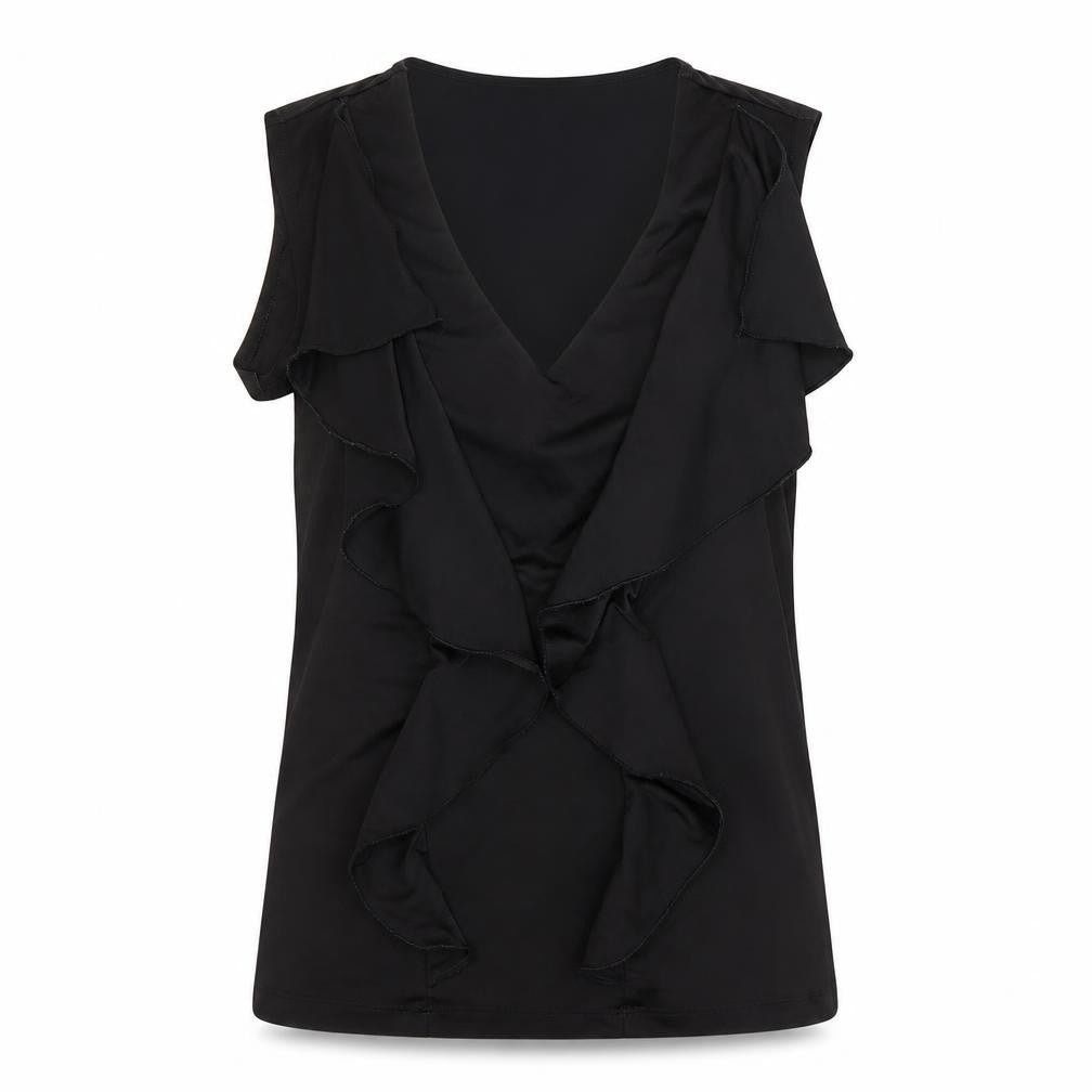 Studio.W Womens Black  Polyester Basic Tank Size 8 Round Neck - Ruffled