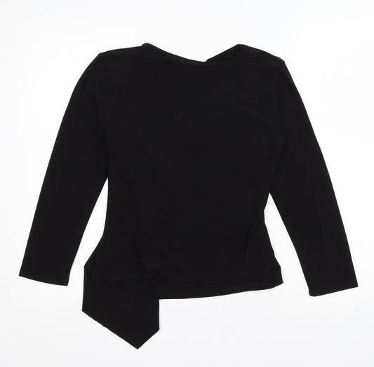 Paris Paris Womens Black  Polyester Basic T-Shirt Size S V-Neck - Embellished