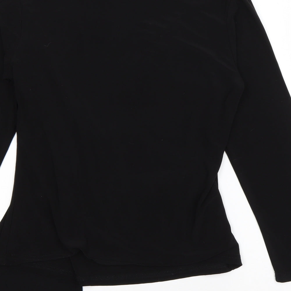 Paris Paris Womens Black  Polyester Basic T-Shirt Size S V-Neck - Embellished