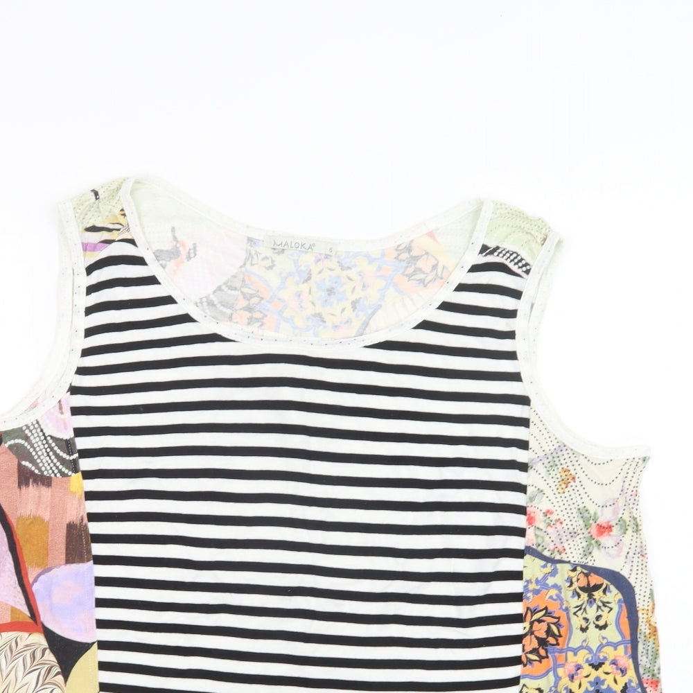 Maloka Womens Multicoloured Striped  Basic Tank Size L Round Neck