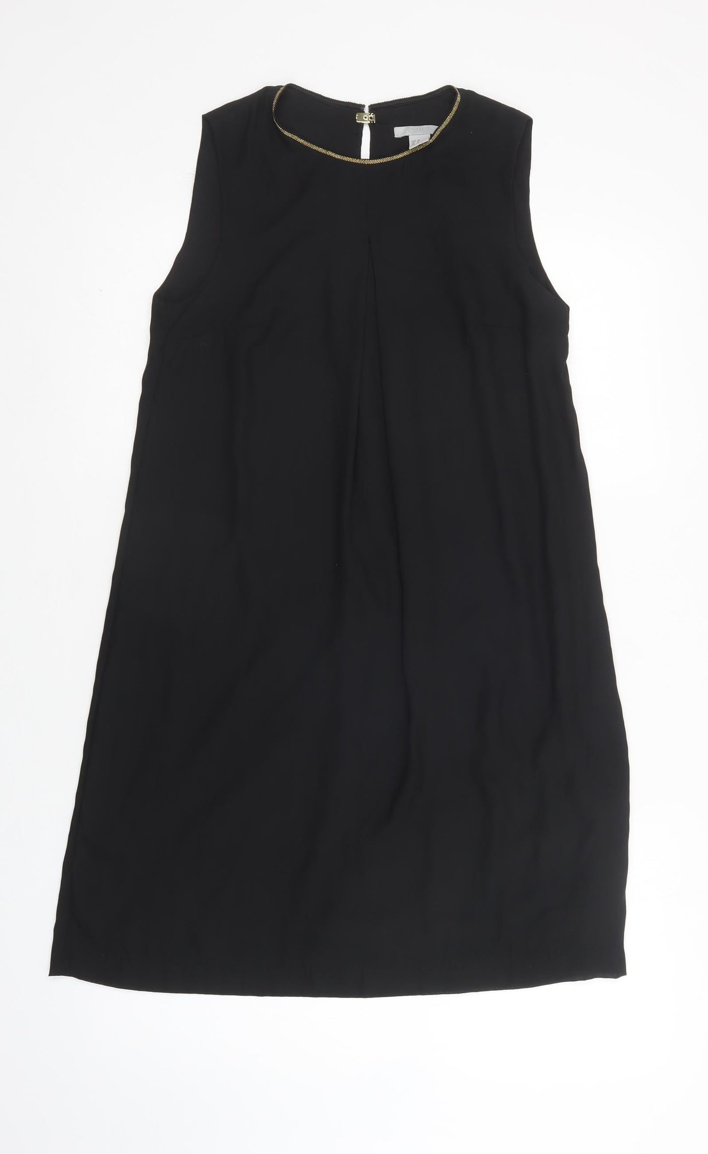 H&M Womens Black  Polyester Shift  Size 10  Crew Neck Magnetic - Embellished Neckline