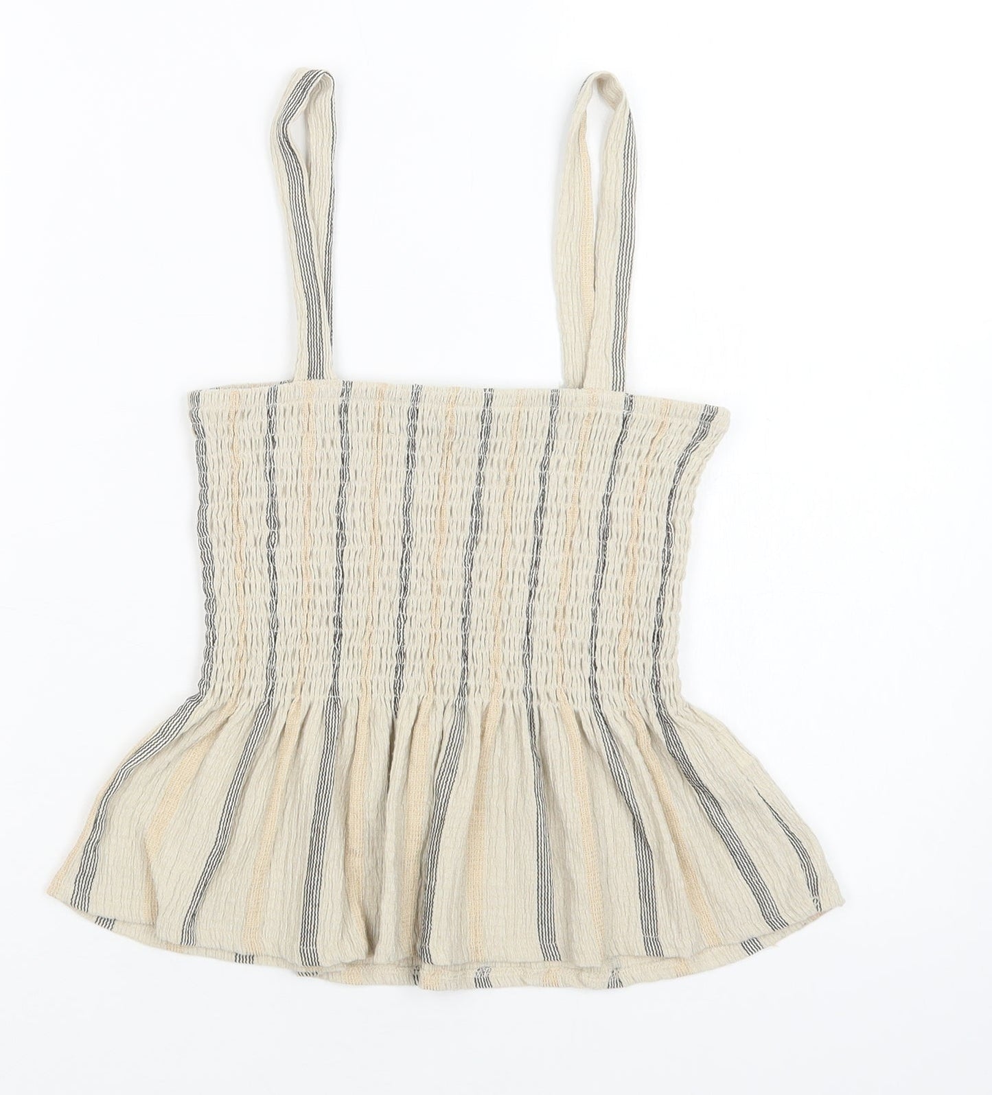 Select Womens Beige Striped Polyester Camisole Blouse Size S Square Neck