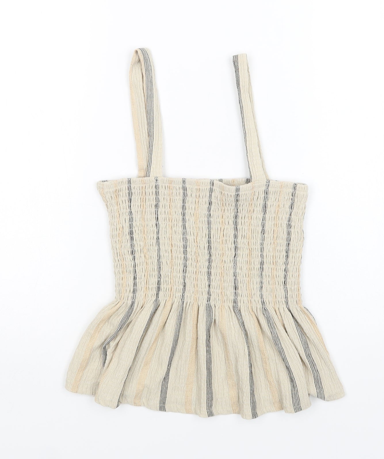 Select Womens Beige Striped Polyester Camisole Blouse Size S Square Neck