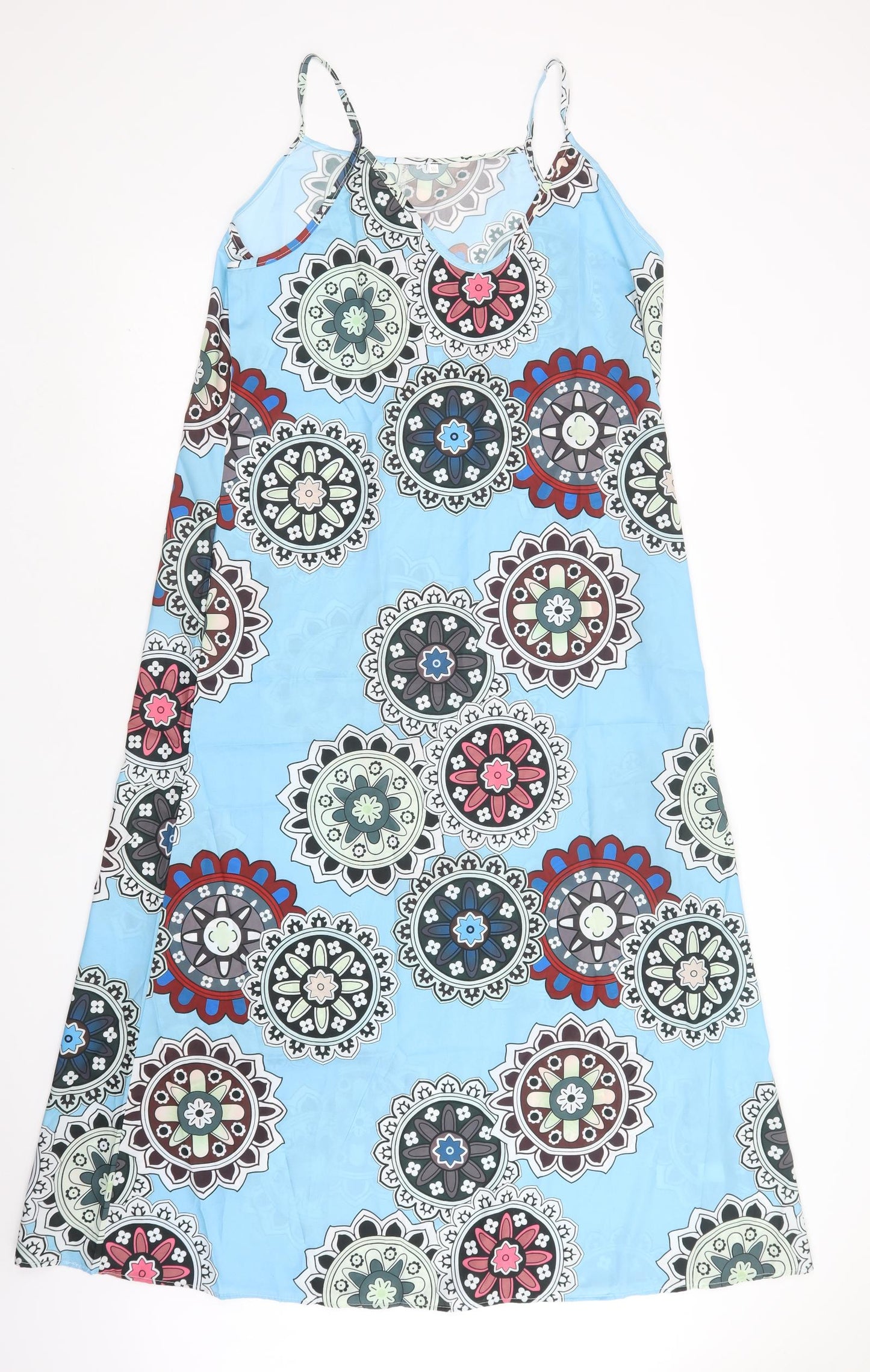 Preworn Womens Blue Floral Polyester Slip Dress  Size L  V-Neck