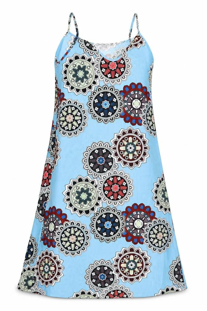 Preworn Womens Blue Floral Polyester Slip Dress  Size L  V-Neck