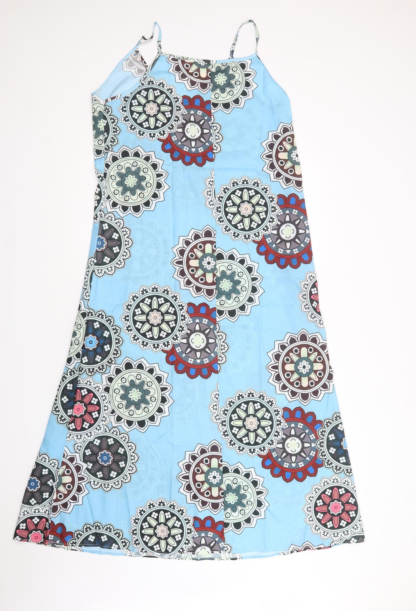 Preworn Womens Blue Floral Polyester Slip Dress  Size L  V-Neck