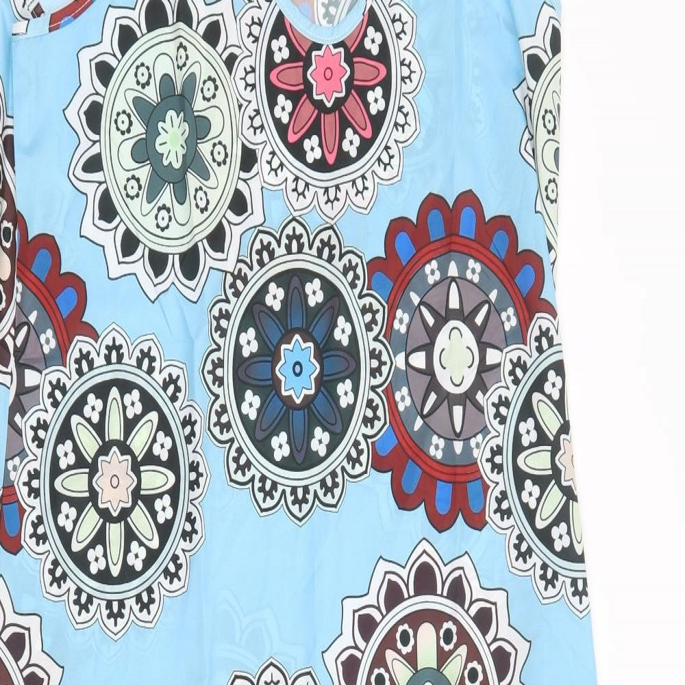 Preworn Womens Blue Floral Polyester Slip Dress  Size L  V-Neck
