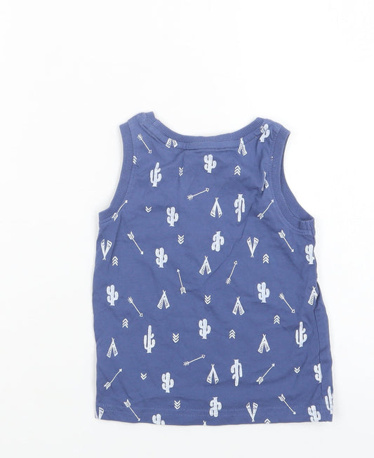 F&F Boys Blue Geometric Cotton Basic Tank Size 2-3 Years Crew Neck