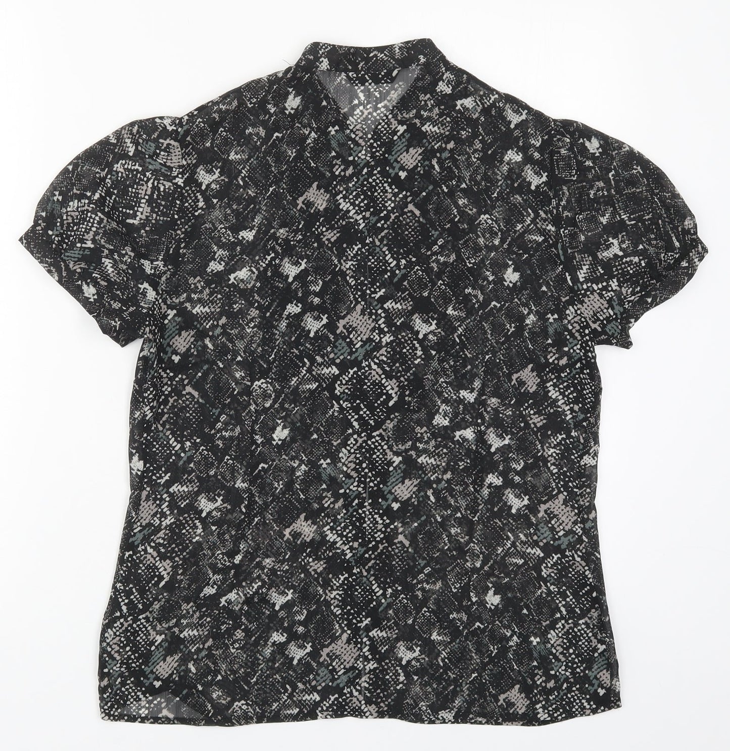 Marks and Spencer Womens Black Animal Print Polyester Basic Button-Up Size 12 Round Neck