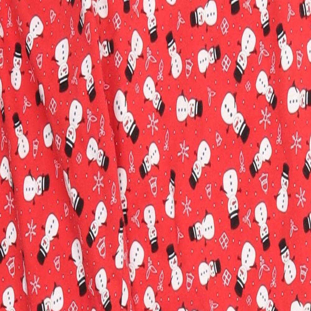 Preworn Womens Red Geometric Cotton Trousers  Size S L27 in Regular  - Snowman Print Pyjama Pants