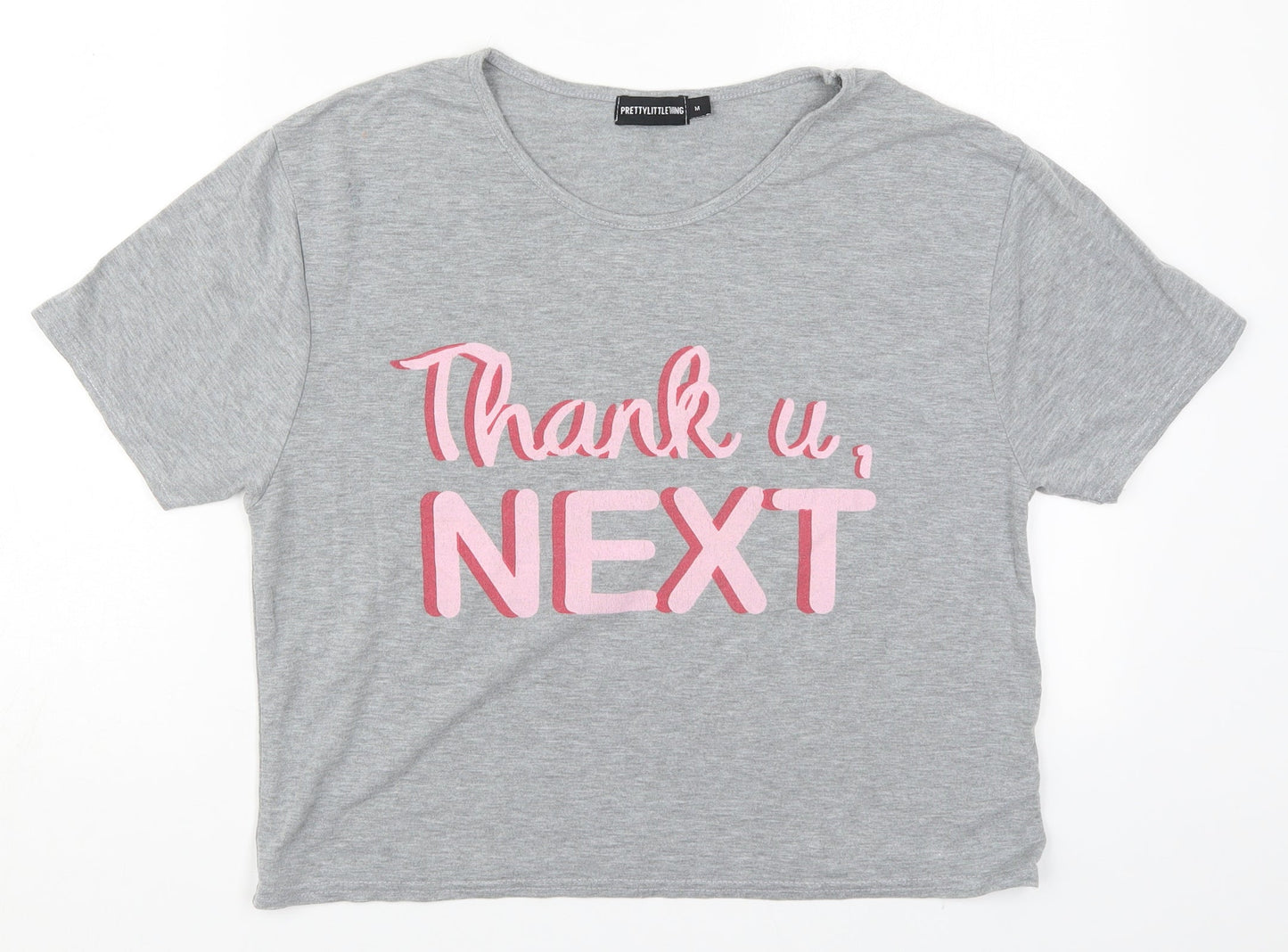 PRETTYLITTLETHING Womens Grey  Polyester Basic T-Shirt Size M Round Neck - Thank U, Next