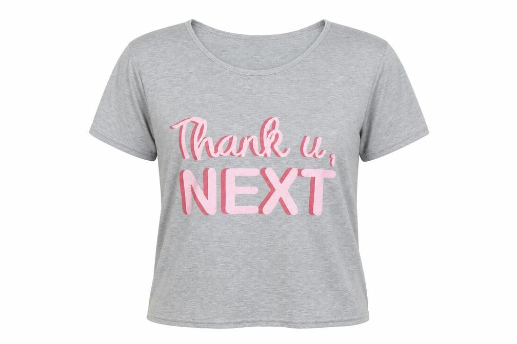 PRETTYLITTLETHING Womens Grey  Polyester Basic T-Shirt Size M Round Neck - Thank U, Next
