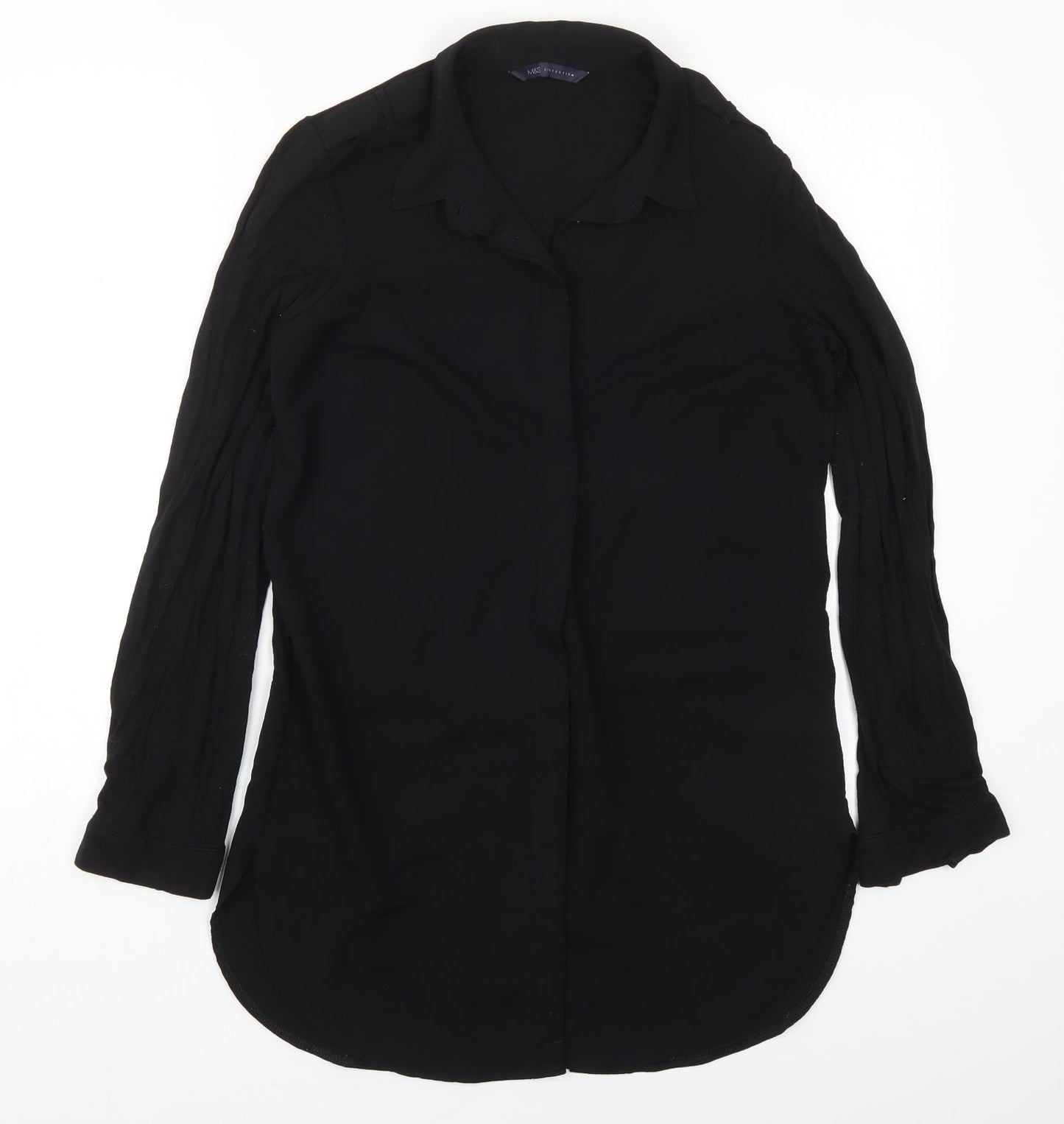 Marks and Spencer Womens Black  Polyester Basic Button-Up Size 8 Collared