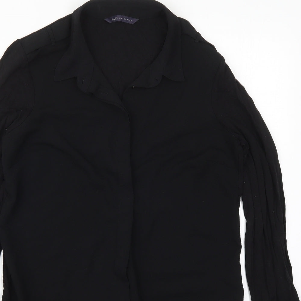 Marks and Spencer Womens Black  Polyester Basic Button-Up Size 8 Collared