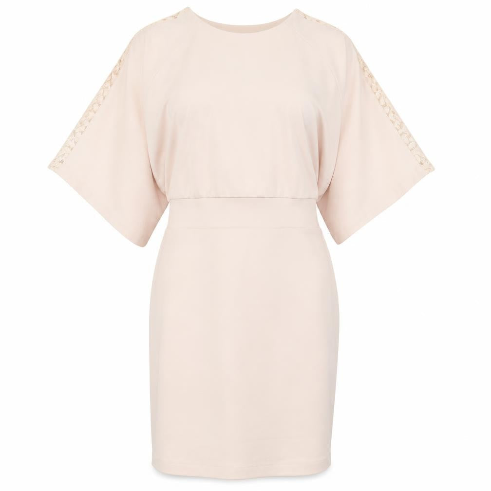 ASOS Womens Pink  Polyester Pencil Dress  Size 4  Crew Neck Zip - Lace sleeve detail, open back