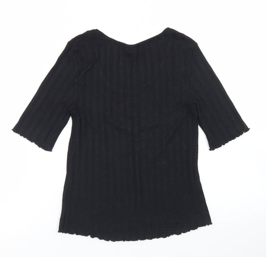 Topshop Womens Black  Polyester Cropped T-Shirt Size 6 Round Neck - Lettuce Edging