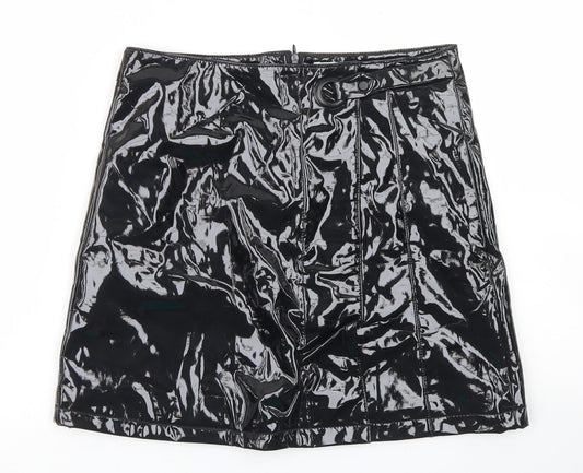 Urban Bliss Womens Black  Polyurethane A-Line Skirt Size 8   Zip