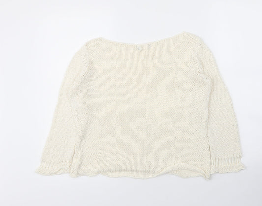Preworn Womens Ivory Boat Neck  Acrylic Cape Jumper Size 4