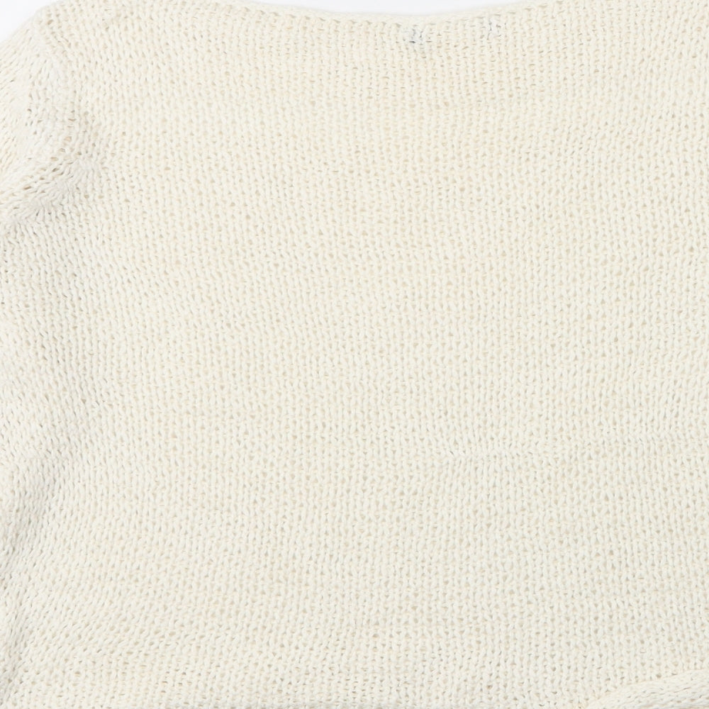 Preworn Womens Ivory Boat Neck  Acrylic Cape Jumper Size 4