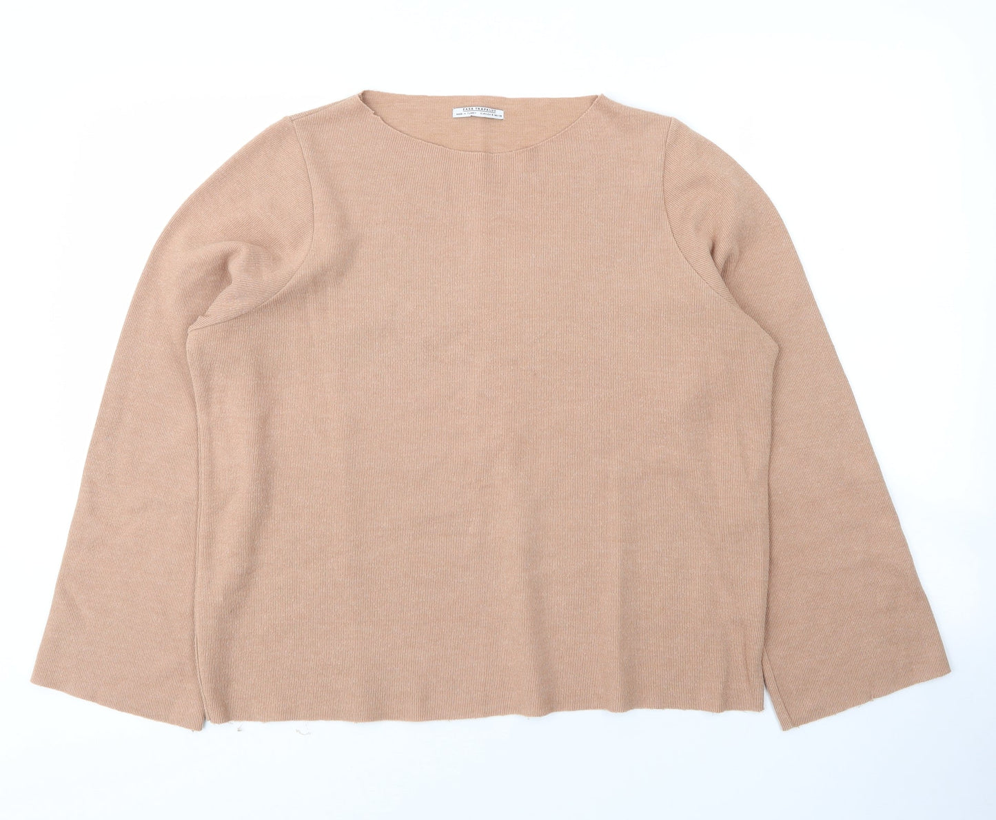 Zara Womens Beige Round Neck  Cotton Pullover Jumper Size S
