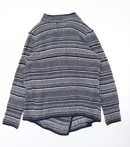 M&Co Womens Blue V-Neck Striped Acrylic Cardigan Jumper Size 14