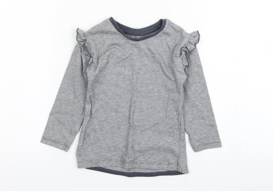 Nutmeg Girls Grey Striped Cotton Basic T-Shirt Size 12-18 Months Round Neck