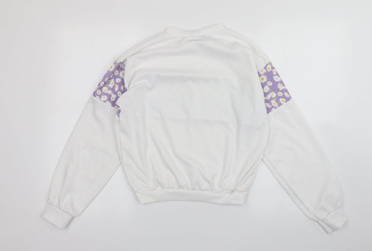 I SAW IT FIRST Womens White Floral Polyester Pullover Sweatshirt Size 6