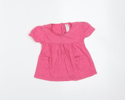 Baby Girls Pink  Cotton Basic T-Shirt Size 9-12 Months Round Neck