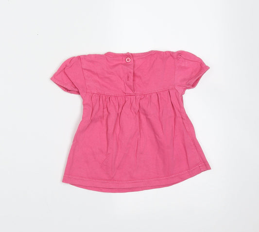 Baby Girls Pink  Cotton Basic T-Shirt Size 9-12 Months Round Neck