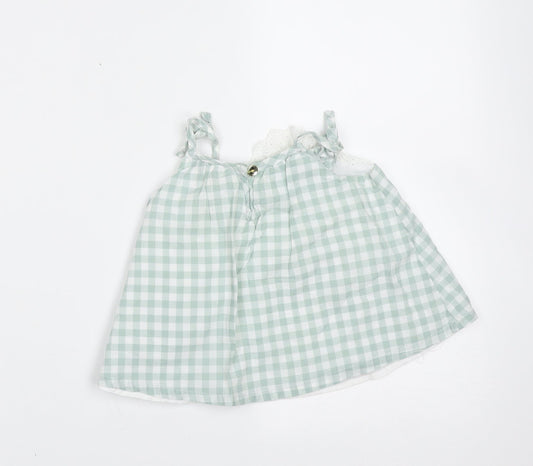 Tommy Bahama Girls Green Gingham Cotton Camisole Blouse Size 12 Months Round Neck