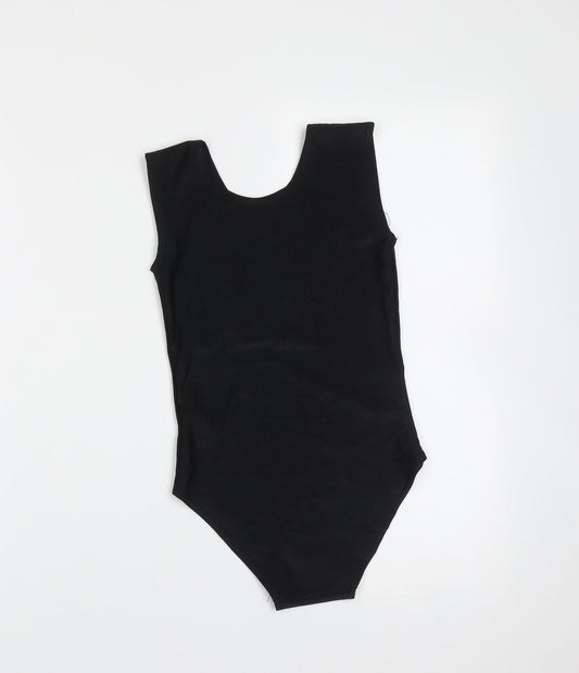 Preworn Girls Black  Nylon Leotard One-Piece Size 7-8 Years