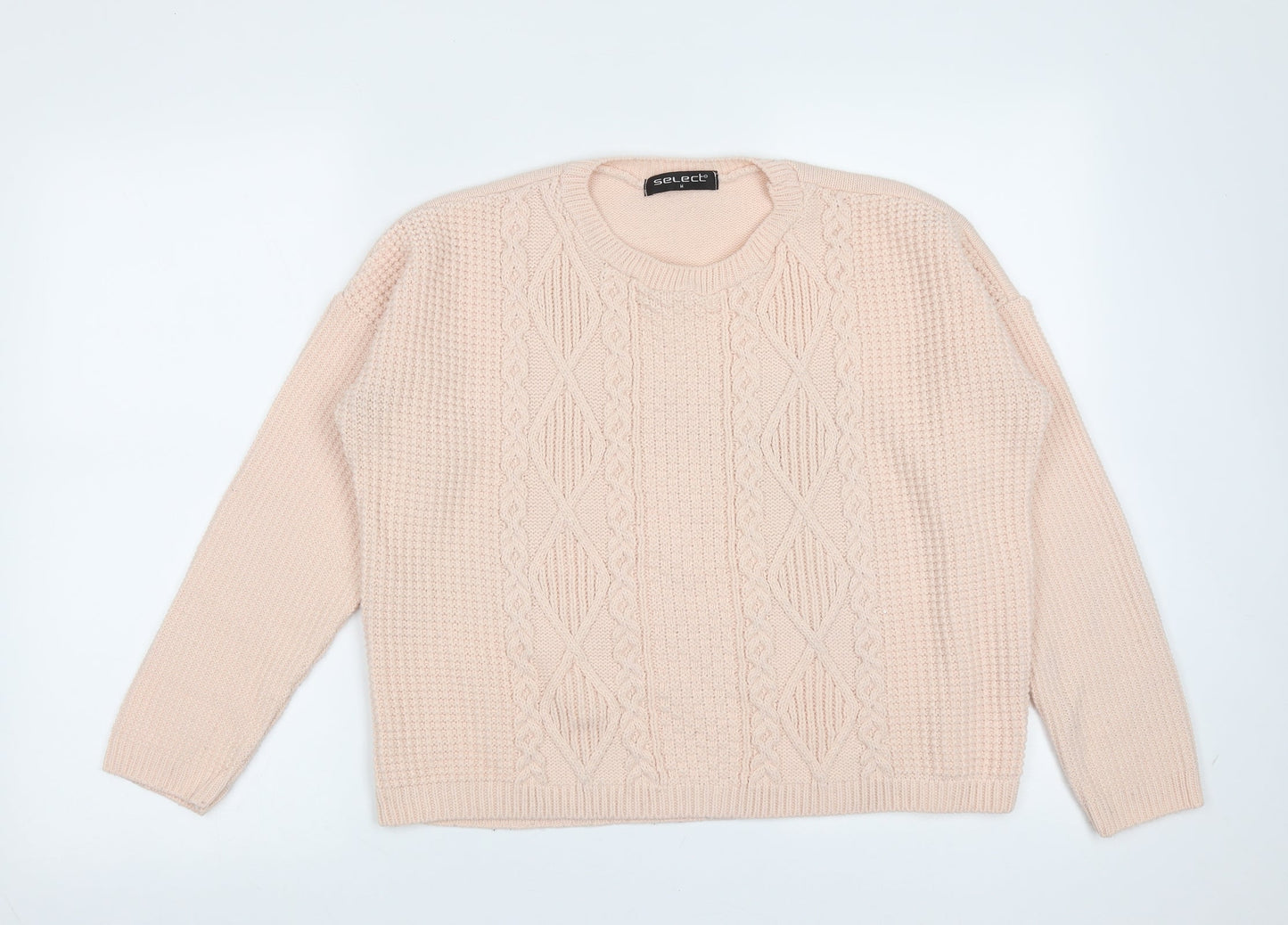 Select Womens Pink Round Neck Geometric Acrylic Pullover Jumper Size M