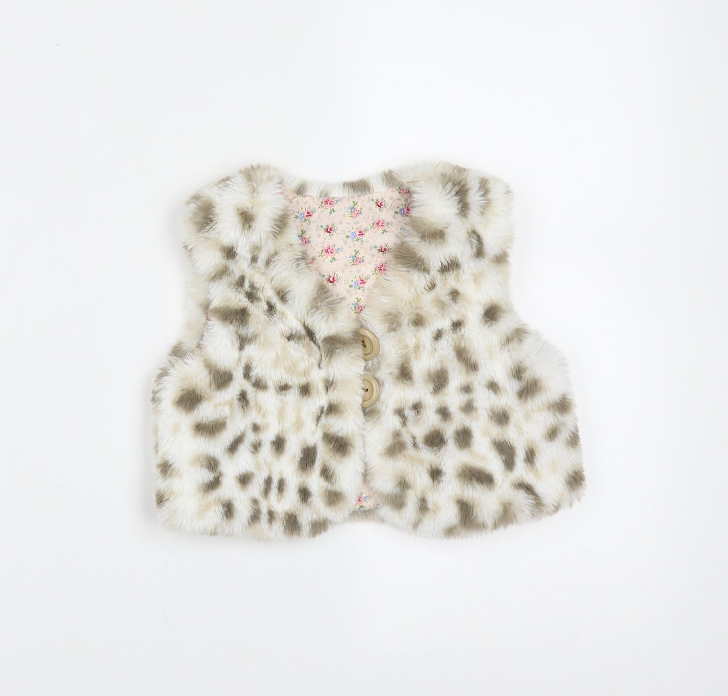 Preworn Girls Beige Animal Print  Gilet Jacket Size 3 Years