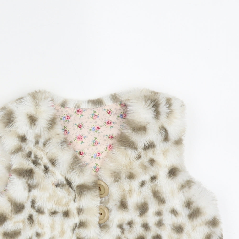 Preworn Girls Beige Animal Print  Gilet Jacket Size 3 Years
