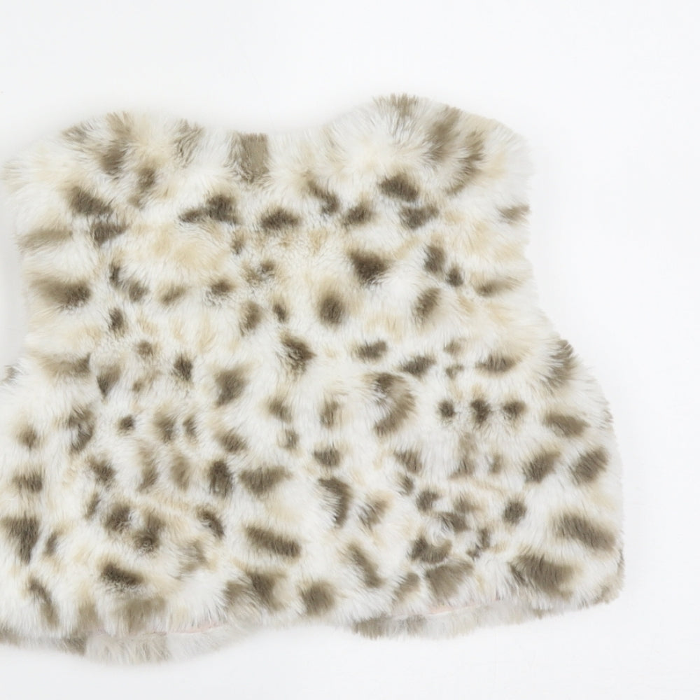 Preworn Girls Beige Animal Print  Gilet Jacket Size 3 Years