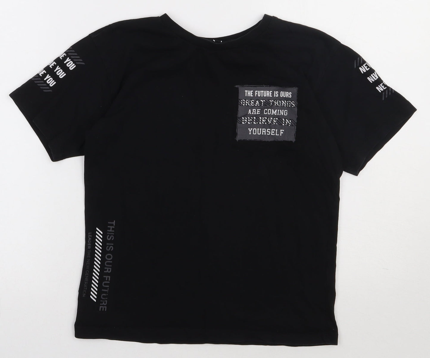 Matalan Boys Black  Cotton Basic T-Shirt Size 10 Years Crew Neck Pullover - this is our future