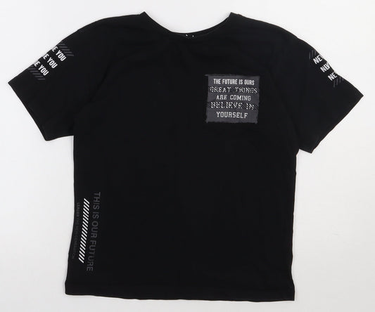 Matalan Boys Black  Cotton Basic T-Shirt Size 10 Years Crew Neck Pullover - this is our future