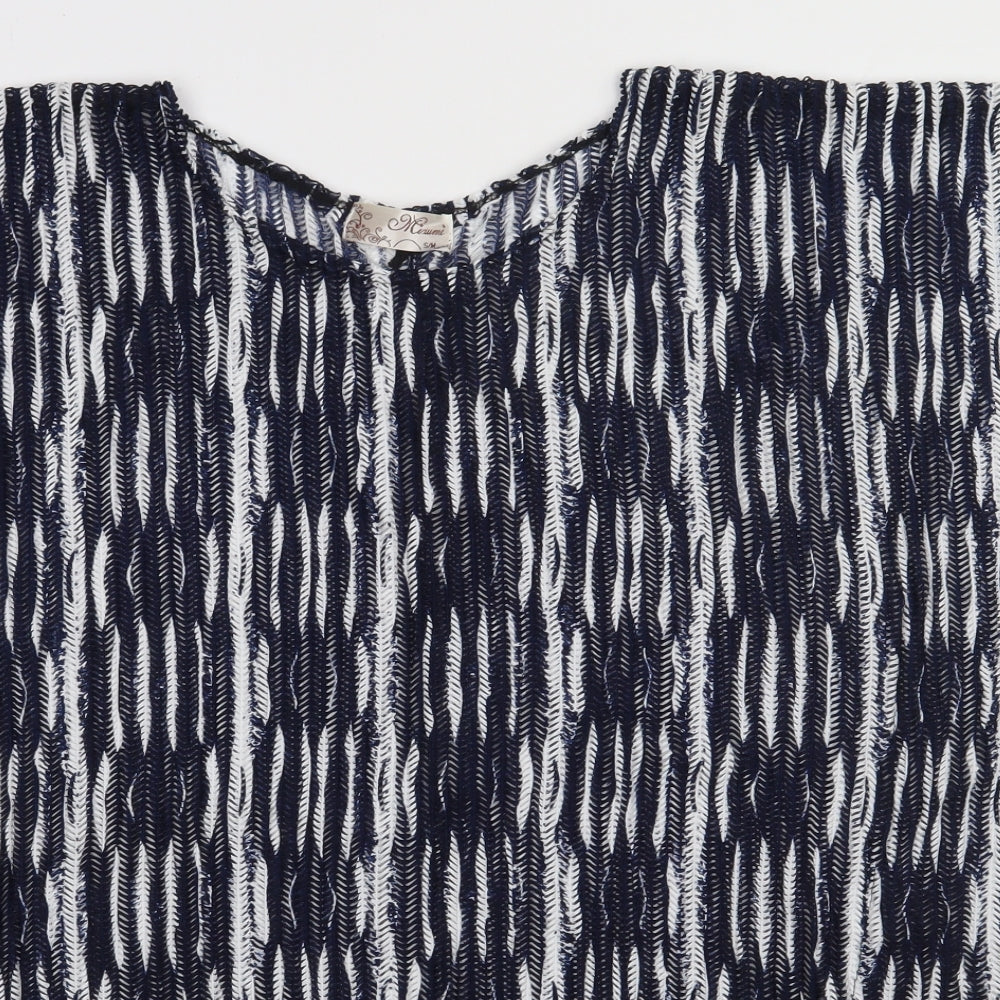 Preworn Womens Blue Crew Neck Geometric Polyester Cape Jumper Size M