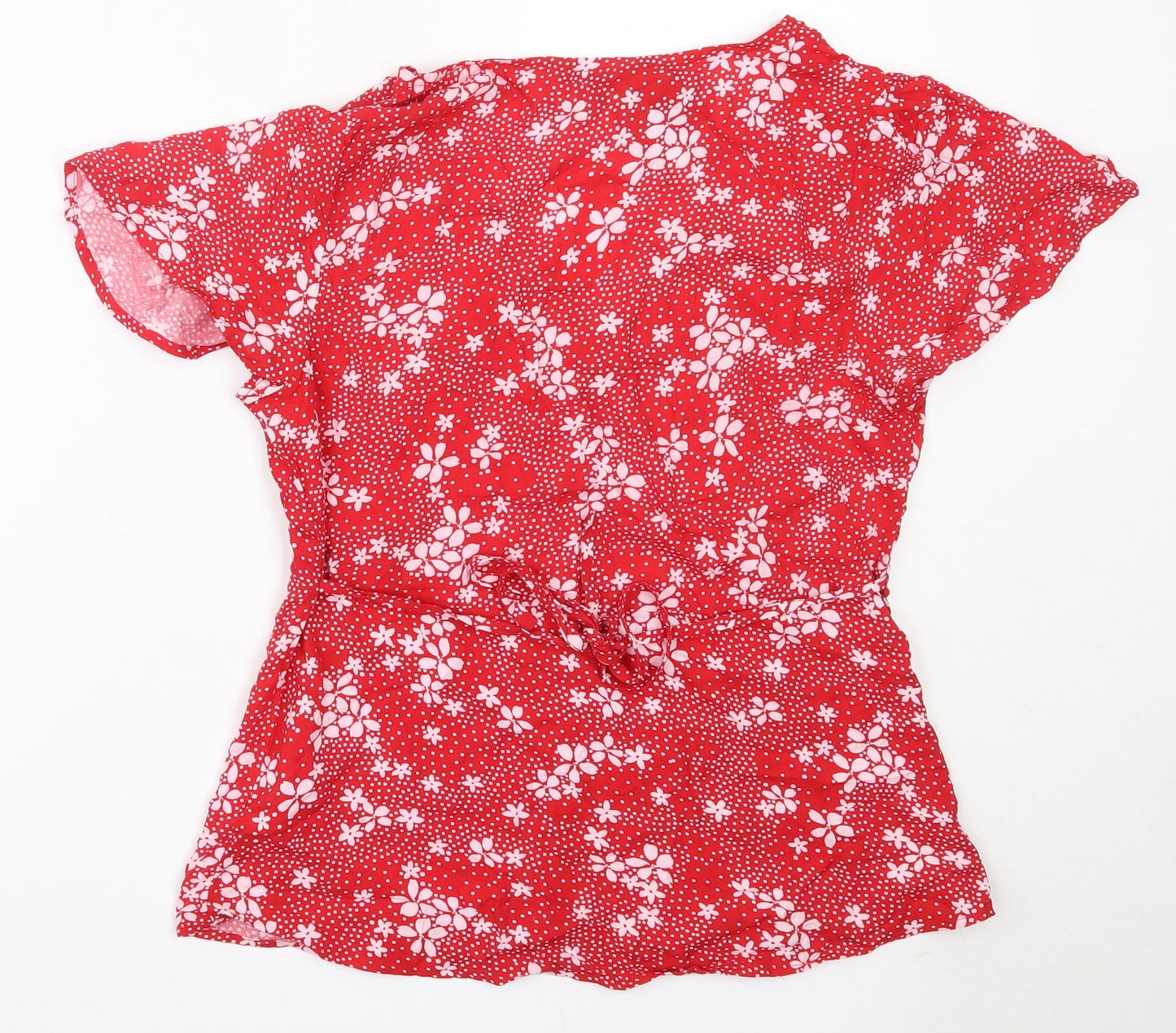 Peacocks Womens Red Floral Viscose Basic Blouse Size 8 V-Neck