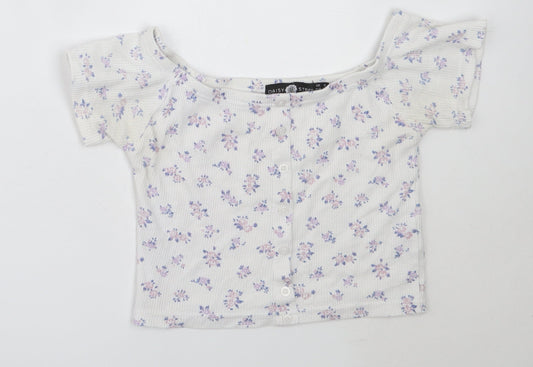 Daisy Street Girls White Floral Polyester Basic T-Shirt Size 8 Years Off the Shoulder
