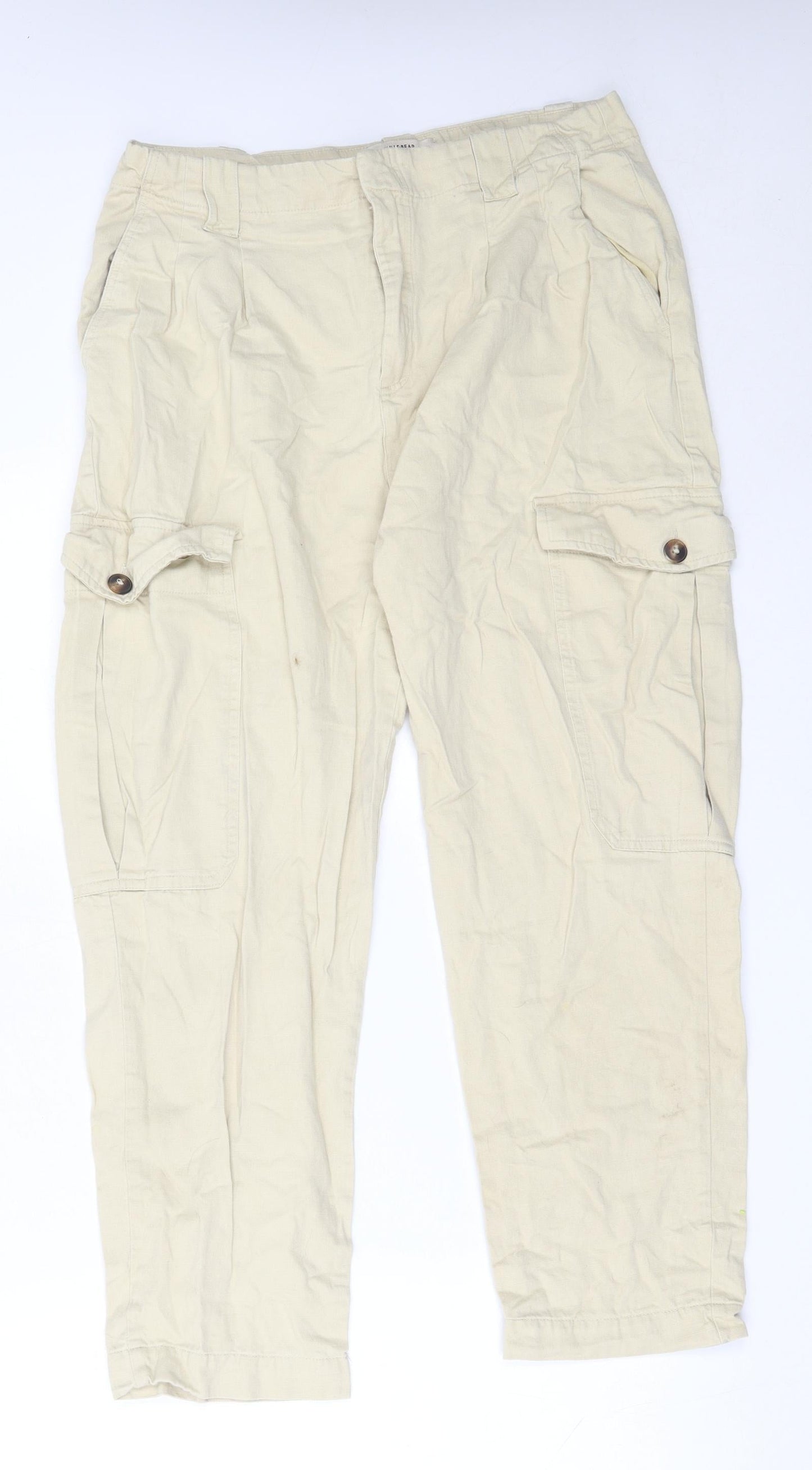 Pull&Bear Womens Beige  Linen Cargo Trousers Size 40 L25.5 in Regular