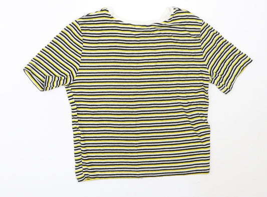 Zara Womens Yellow Striped Viscose Basic T-Shirt Size S Off the Shoulder