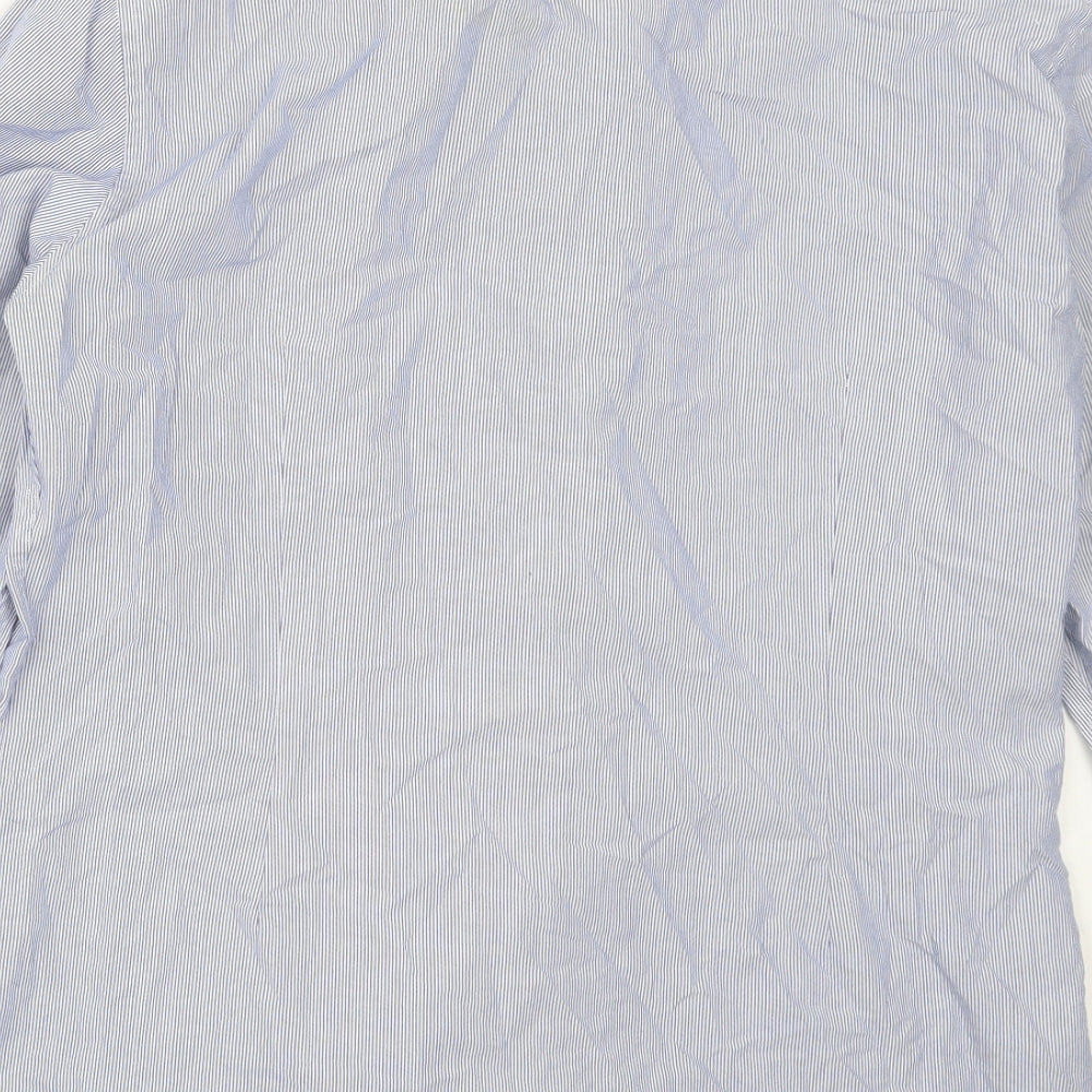 Marks and Spencer Mens Blue Striped Cotton  Button-Up Size 16 Collared