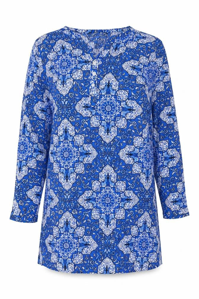 Real Clothing Womens Blue Geometric Viscose Mini  Size XL  V-Neck
