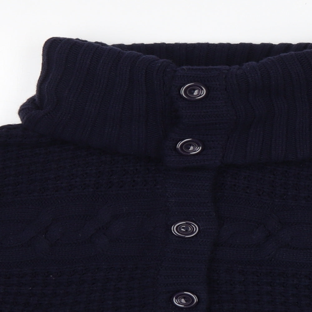 Red Herring Womens Blue Roll Neck  Acrylic Cardigan Jumper Size 16