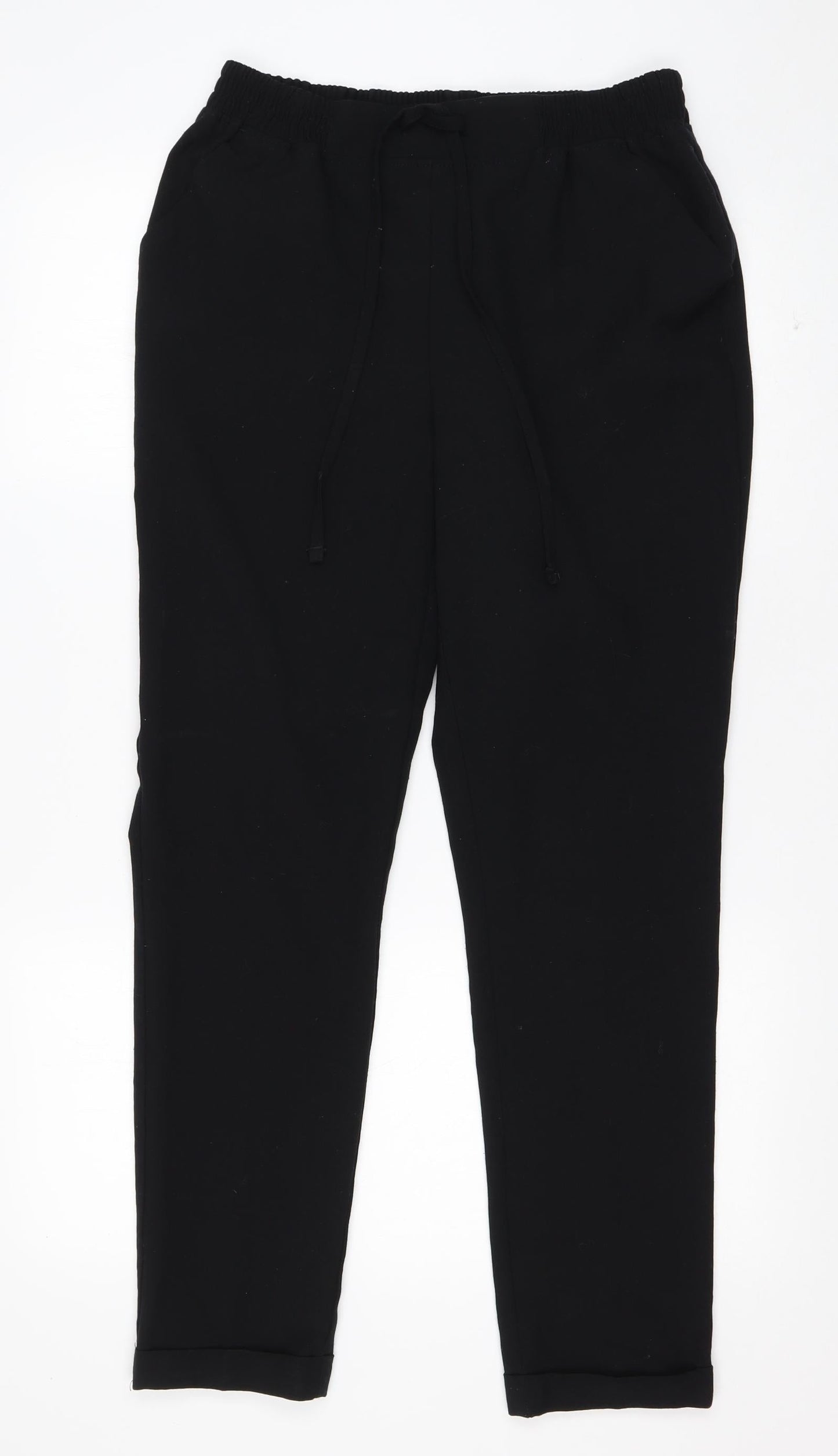 NEXT Womens Black  Polyester Trousers  Size 8 L27 in Regular Drawstring